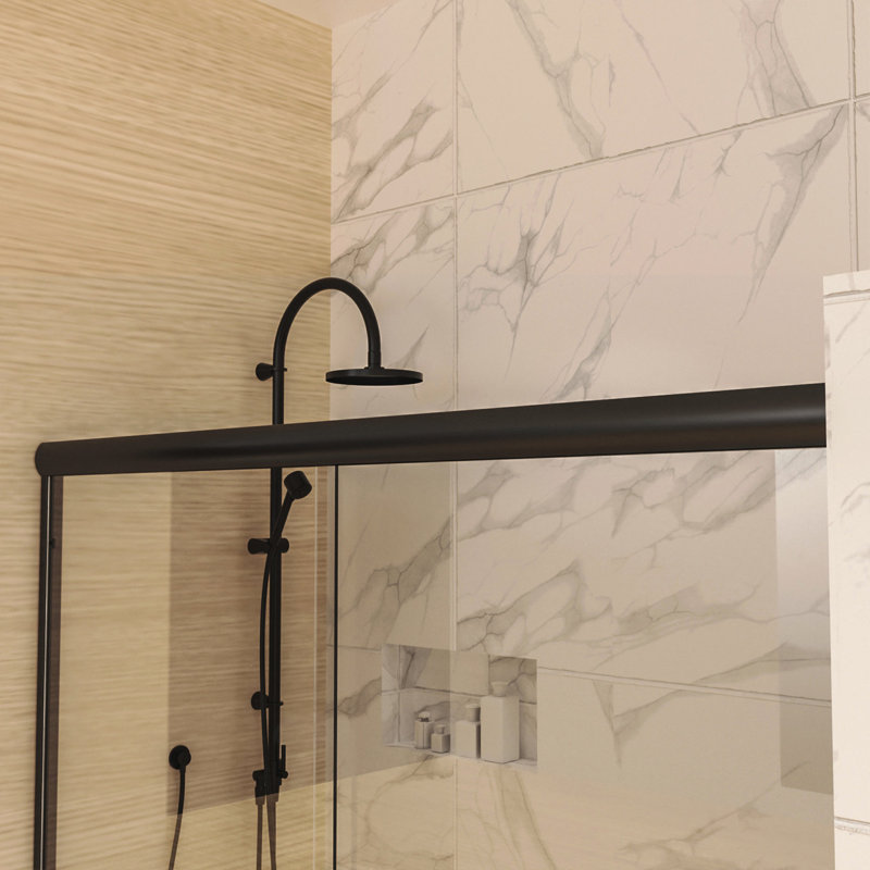 Porte de douche 60 po x 70 po en aluminium noir mat avec vue transparente 70 po Radiant Sight, Build