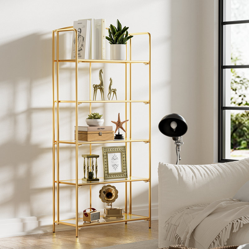 Sylvius Bookcase, Gold, (5 Shelves) 65.7"H x 30.9"W x 12.87"D