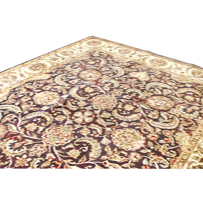 High-Quality Hand-Knotted Aubergine And Gold Area Rug