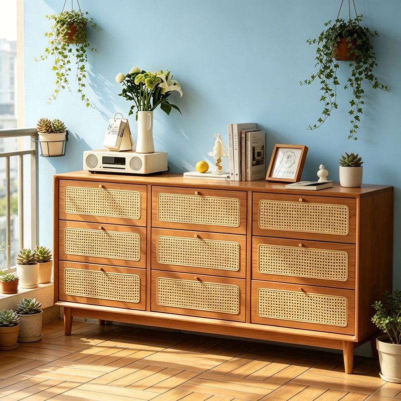 Armoire de rangement japonaise à tiroirs multifonctionnelle, H 31,5 po x l 62,99 po x P 15,75 po