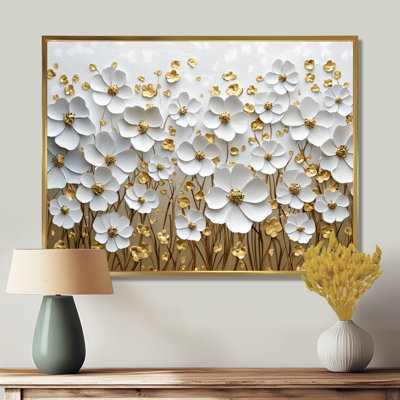 Widlflowers Golden Creamy Blossoms In The Wild VII - Wildflowers Wall Art Decor