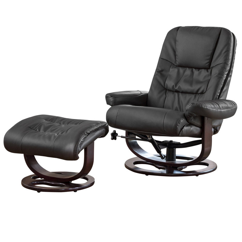 Robertsdale 88cm Wide Faux Leather Swivel Ergonomic Recliner, Black