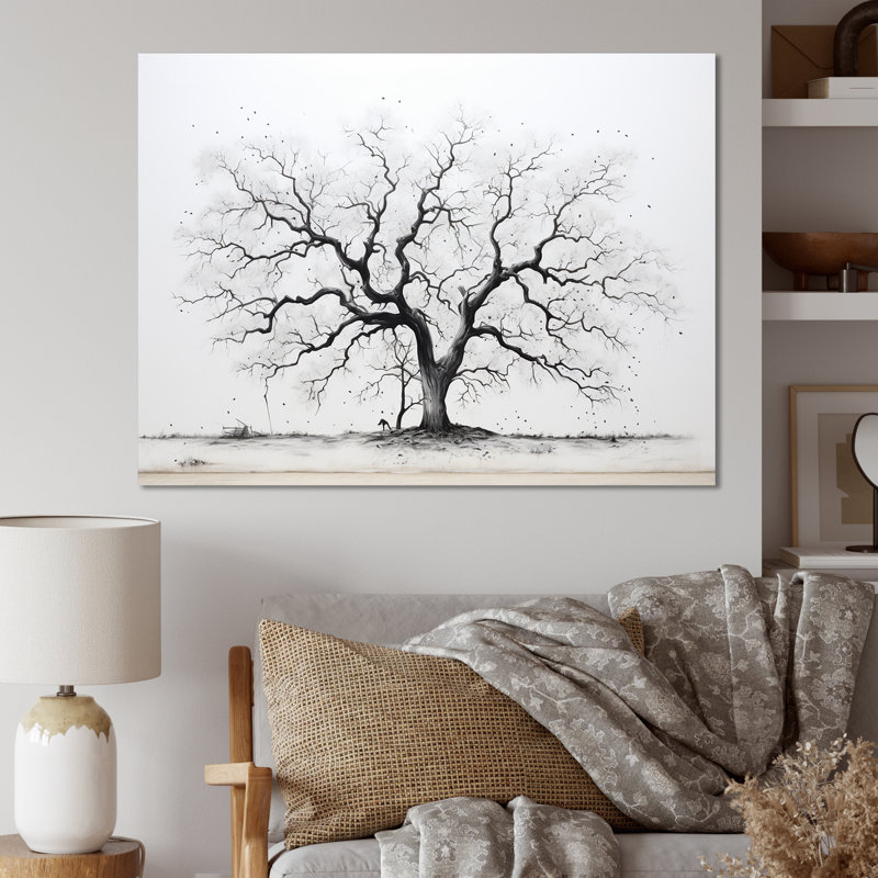 Baobab gris minimalisme sur toile, Toile tendue, H 30 po x l 40 po x P 1,5 po