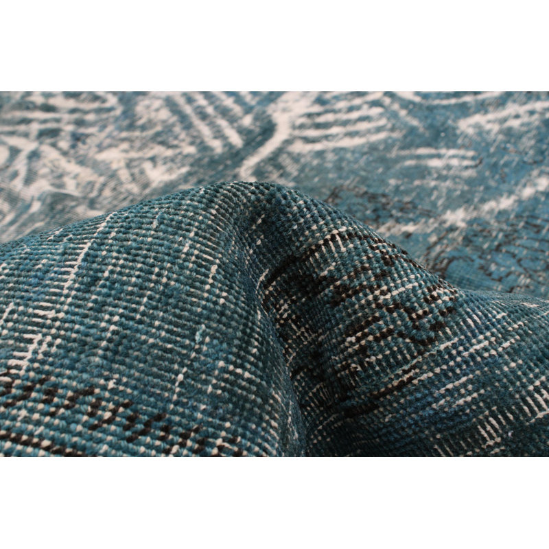 Tapis bleu foncé / gris en laine noué à la main 9 pi 8 po x 12 pi 8 po