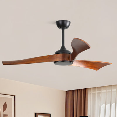 Ventilateur de plafond à hélice moderne de 52 pouces avec télécommande Kemp, 3 pales en bois massif sans lumière, noir