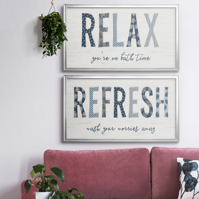 Relax - ensemble de 2 pièces d'art textuel sur toile tendue, H 14,5 po x l 53 po x P 1,5 po, Toile avec cadre noir