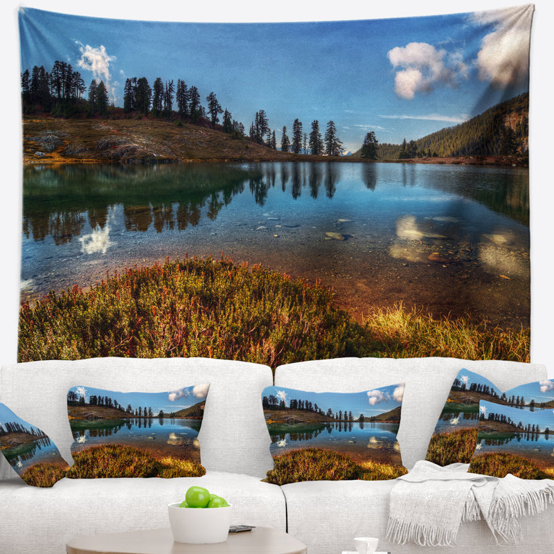 Paysage avec paysage de montagne calme et tapisserie, H 32 po x l 39 po