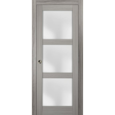 Pocket Door with Frosted Glass Lucia 2552 Ginger Ash Kit Trims Rail Hardware Solid Wood Interior Bedroom Sturdy Doors-32" x 96"