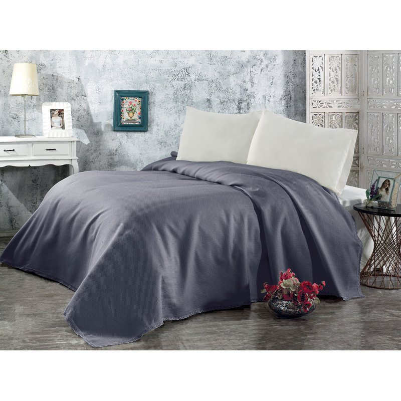 Couverture en coton Cydnee, Gris foncé
