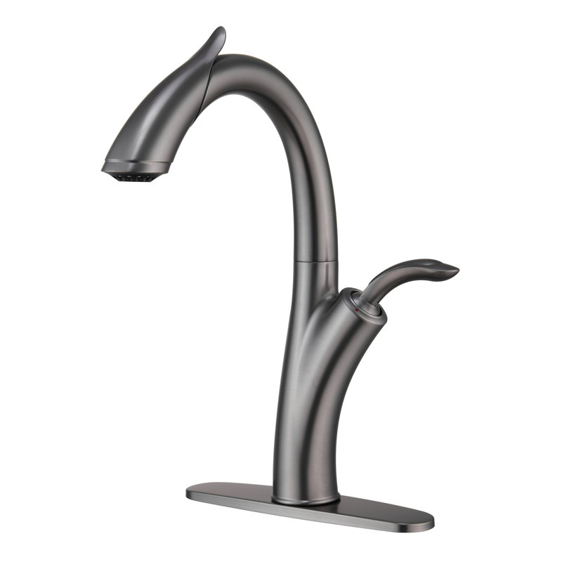 Robinet de cuisine à poignée simple rétractable, gris