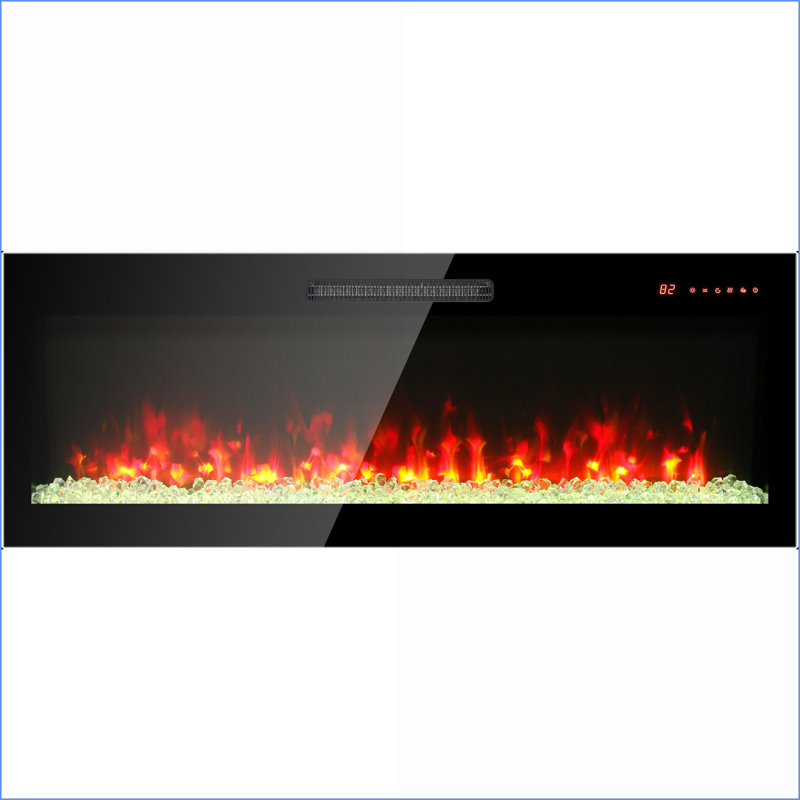 Electric Fireplace 60 Inch Wall-Mounted/Recessed with Remote, Multi-Color Flame | Tempered Glass+Sheet Metal+Plastic | Vent Free