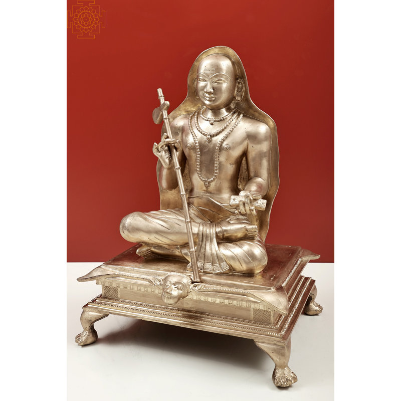 18" Handmade Bronze Statue of Adi Guru Shankaracharya – Traditional South Indian Workmanship, Scholar Sculpture, Luxury Indian Home Décor