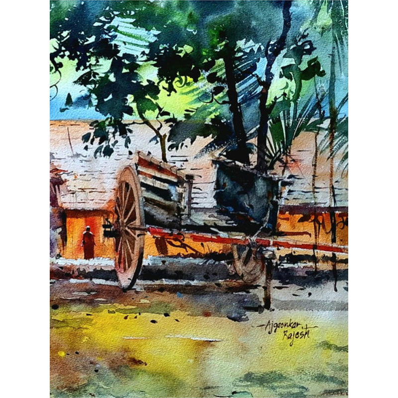 Beau village | Aquarelle sur papier | Par Rajesh Ajgaonkar