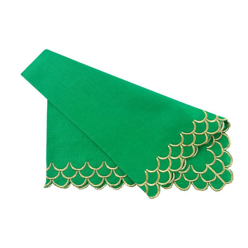 Peacock Linen Napkin, Green/Gold