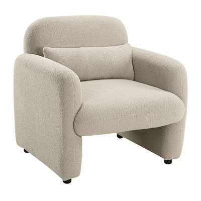 Chaise contemporaine en boucle taupe, structure en contreplaqué, ressorts ensachés en mousse et une structure de coussin assortie, décorative douce