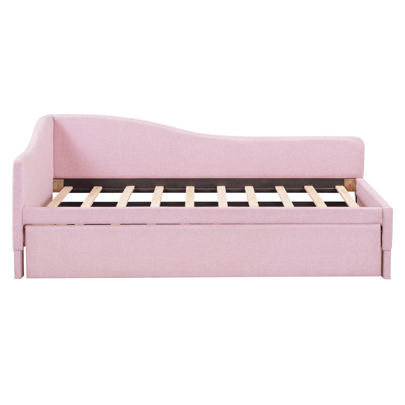 Upholstered L-Shaped Upholstered Daybed With Pop Up Trundle, Pink