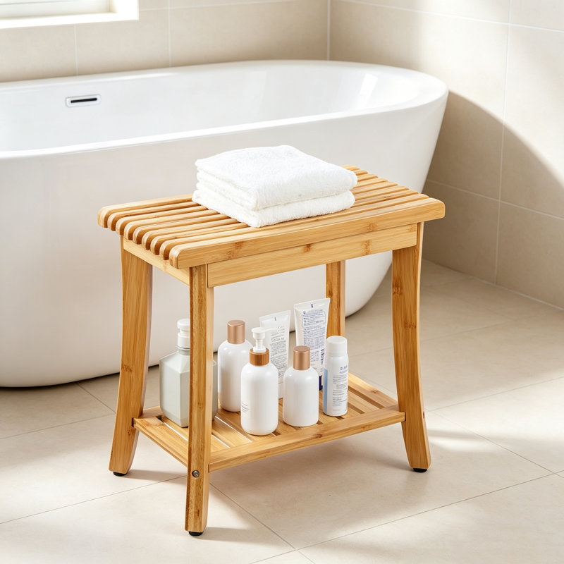Bamboo Shower Bench 19.1 X 11.3 X 18.3 In Shower Stool Chair For Bathroom