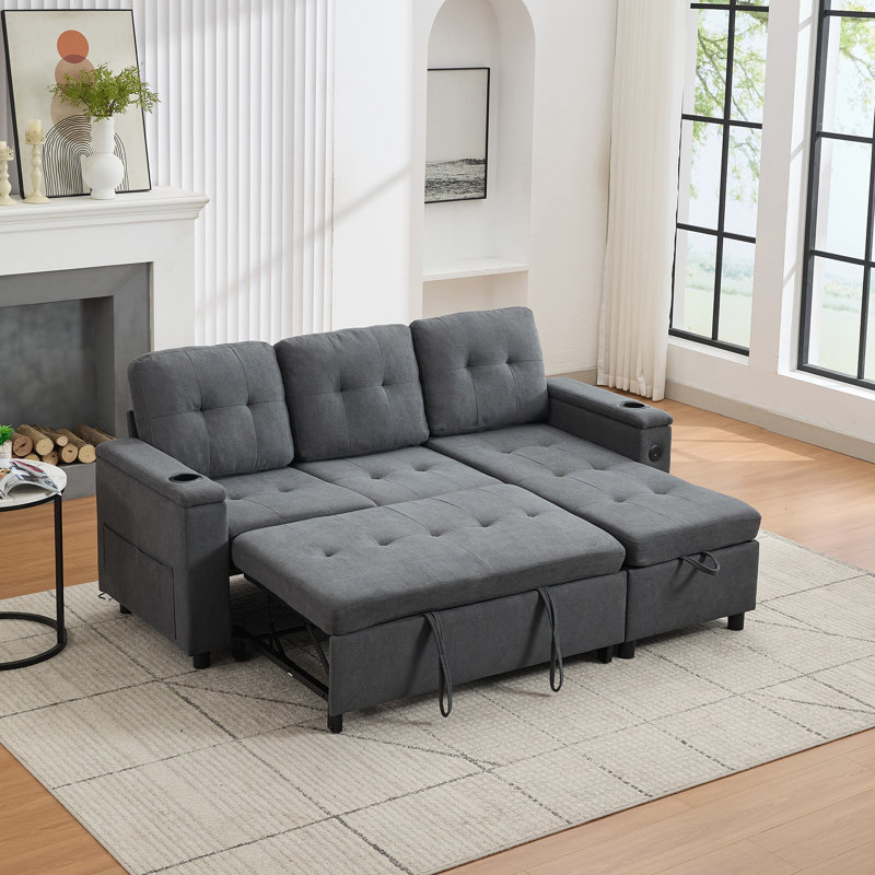 3 Seater Fabric Sofa & Chaise, Grey