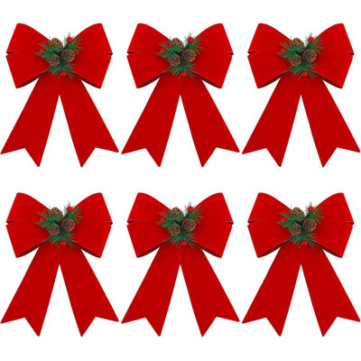 6 Pack Christmas Wreath Bow 9 x 12 Inches Red Bows Christmas Tree Bows Xmas Bows Decoration