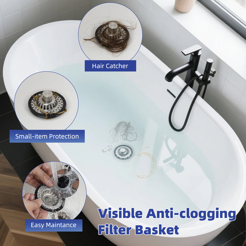 Bouchon de drain de baignoire universel en métal 2 pièces, avec récupérateur de cheveux supérieur, chrome, Chrome chrome