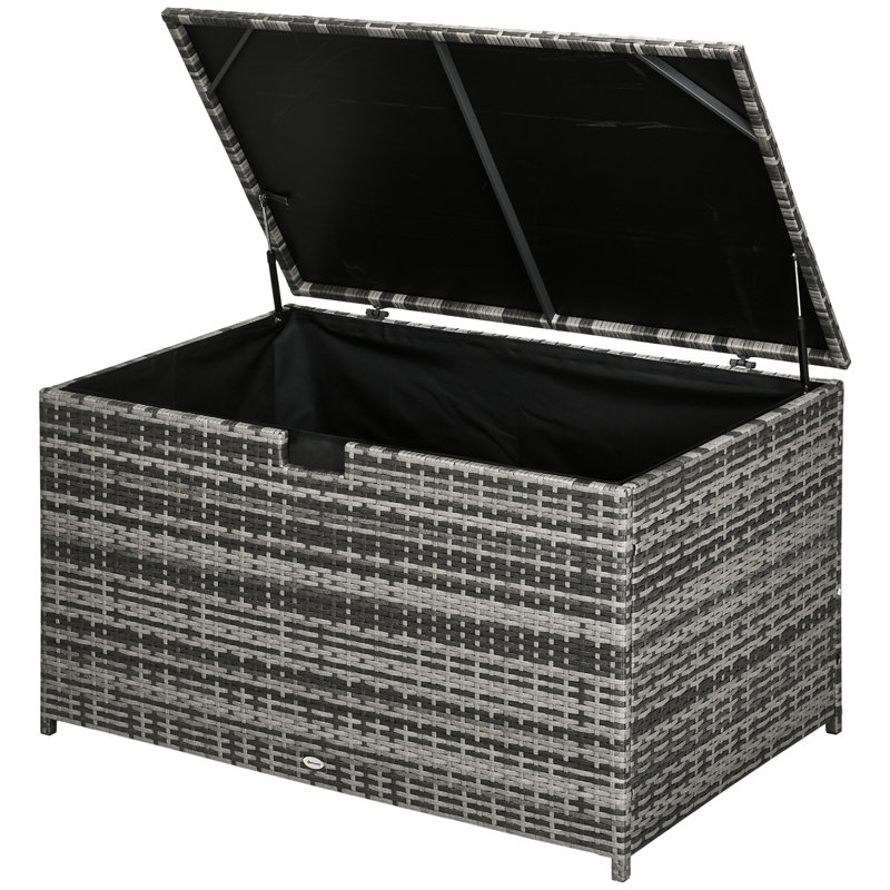 113 Gallon Outdoor Storage Box, Deck. Dark Gray, Waterproof. Stores Garden Tools, Pool Supplies. Portable Holds Design