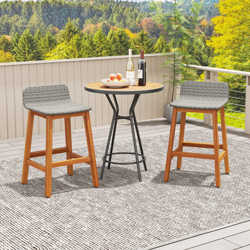 Ensemble de 2 tabourets de bar en bois d'acacia massif à hauteur de bar en rotin, 2, Gris