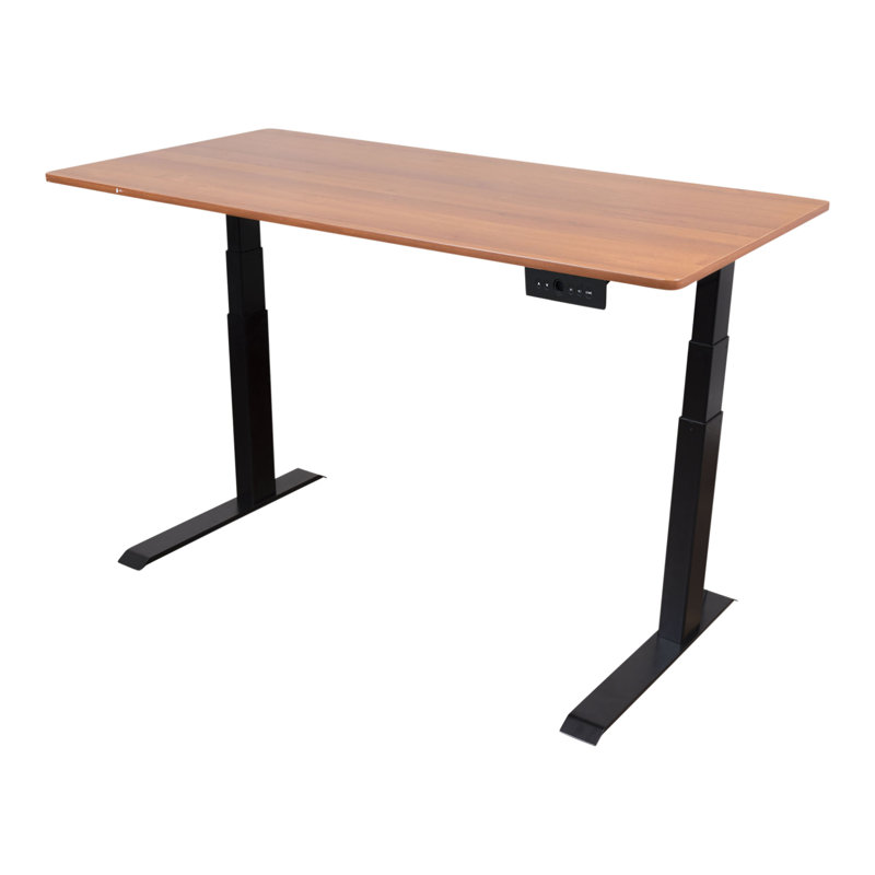 Bureau debout à hauteur ajustable électrique, H 26 po x l 59 po x P 29,5 po, Teck / noir