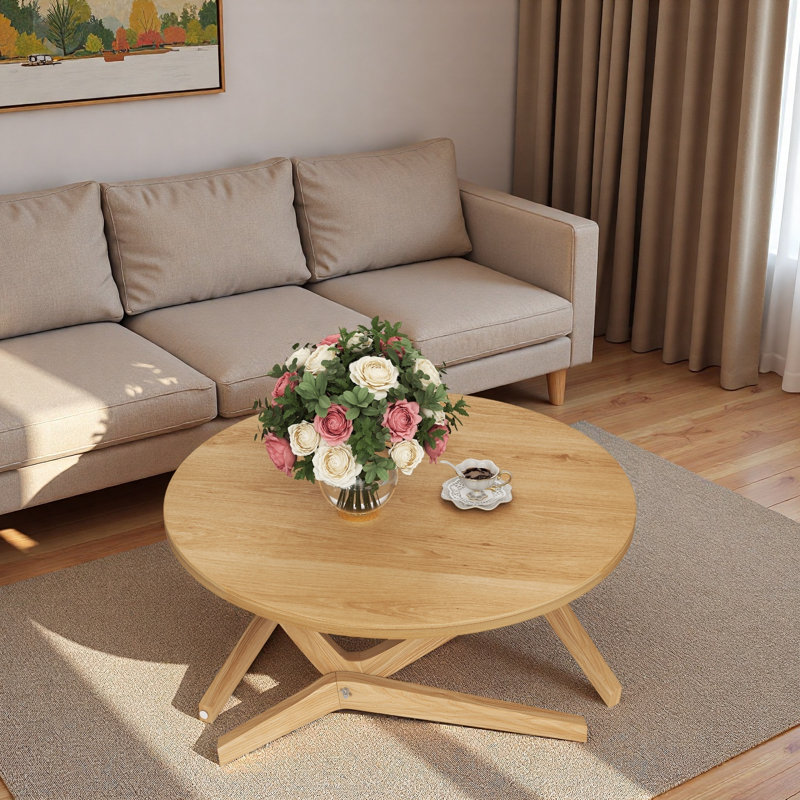 Round 2-in-1 Transformer Coffee Table With Adjustable Height And Thick Tabletop