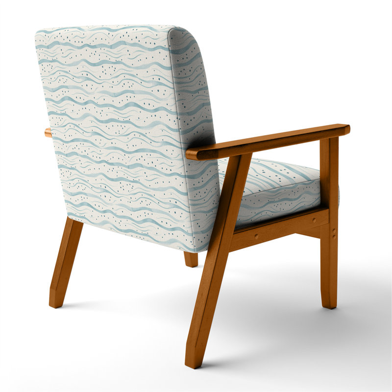 Chaise rembourrée à pois Dots Wave BlueCream, Accoudoirs carrés bruns