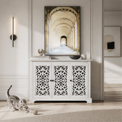 Armoire de rangement antique, buffet vintage avec 3 portes sculptées, armoire d'appoint pour la cuisine, la salle à manger, le salon et le couloir