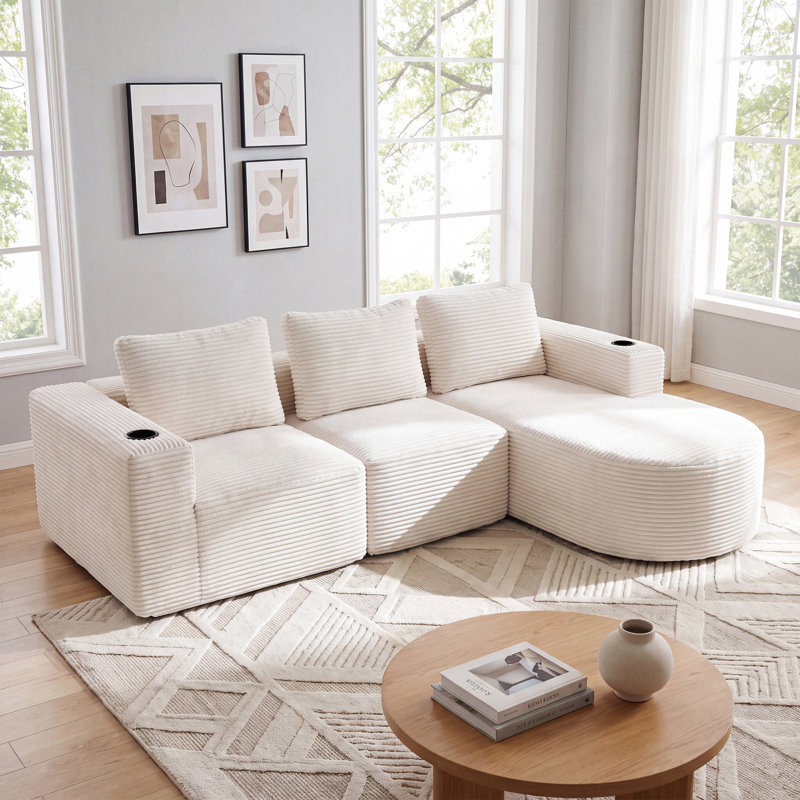 2 Seater Corduroy Sofa, Beige
