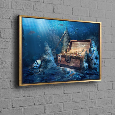 Pirate Themed Treasure Chest Illustration on Cotton Canvas Wall Art Ideal for Kids Room or Wedding Gift Decor