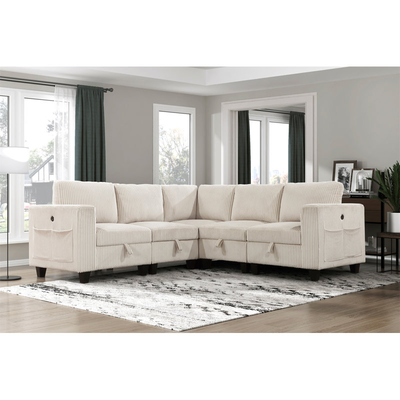 Canapé modulaire 5 pièces avec sièges de rangement 5 pièces, Beige