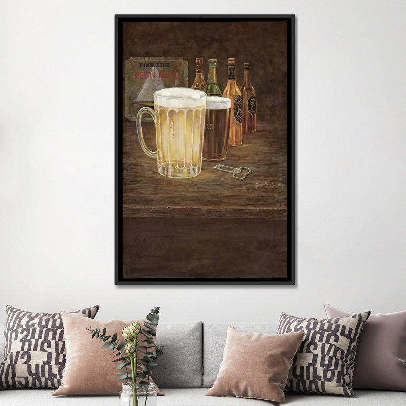 « dockside bière », impression sur toile, H 60 po x l 40po x P 1,5 po, Toile avec cadre noir, Pas de tapis