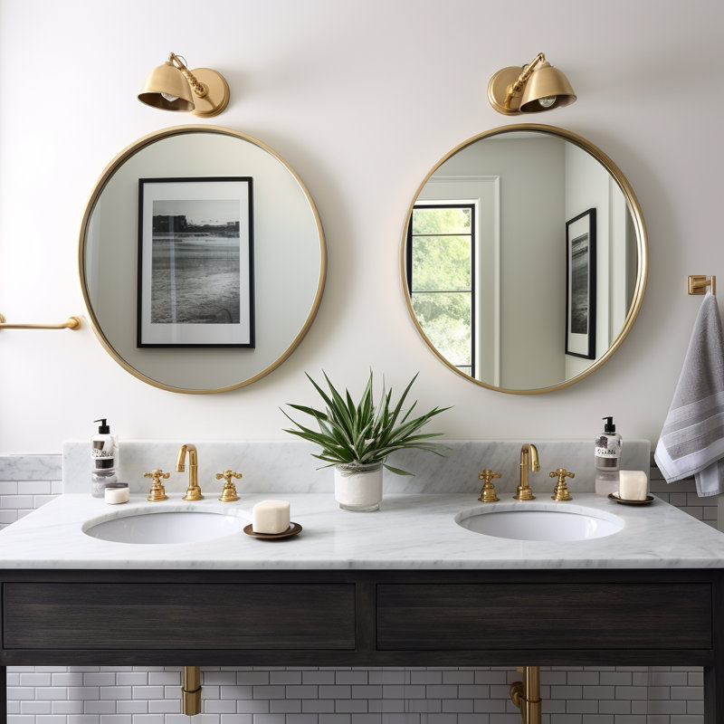 Anngela Metal Round Wall Mirror, Gold