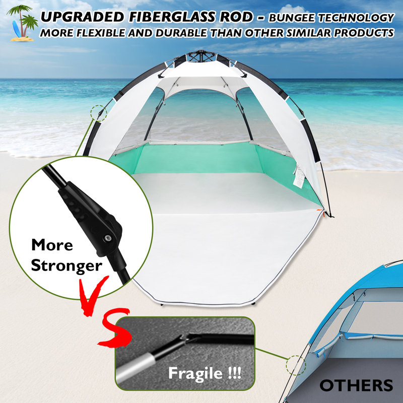 Tente de plage automatique Premium Premium avec protection solaire Upf 50+, Six personnes, Vert