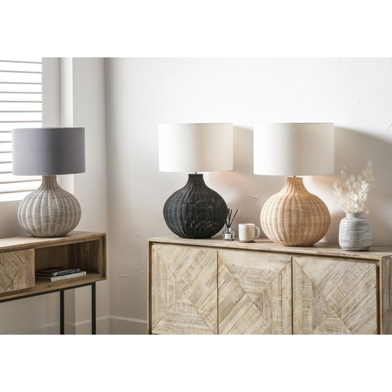 Saoirse Wicker/Rattan Table Lamp, Black Base/Beige Shade