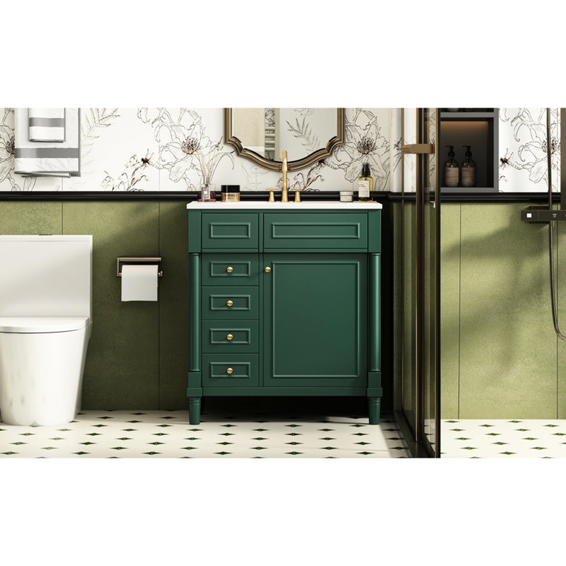 Meuble-lavabo de 30 po avec lavabo, 2 tiroirs, porte, esthétique moderne, rangement réglable, meuble-lavabo autoportant de 30 po avec caractéristiques pratiques, teinture