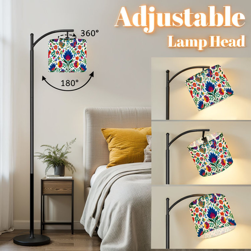 Lampe sur pied à arc avec abat-jour ajustable Lampe sur pied à papillons mexicains aux couleurs vives et à 3 températures d'intensité de lumière