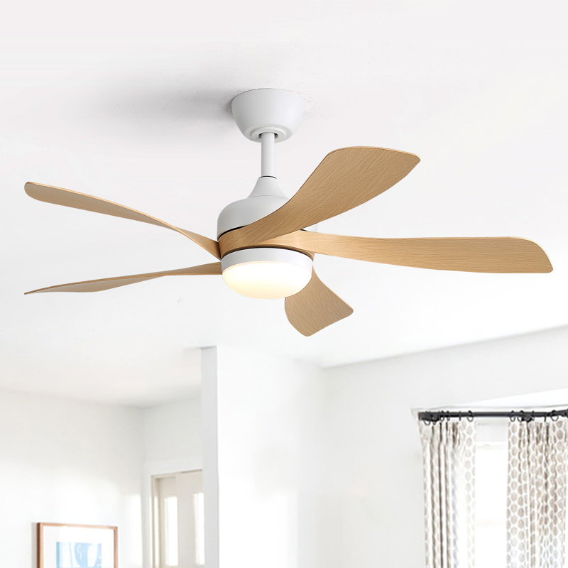Ventilateur de plafond de 45 po à 5 pales ABS avec télécommande, compatible avec l'application et le contrôle des haut-parleurs, blanc