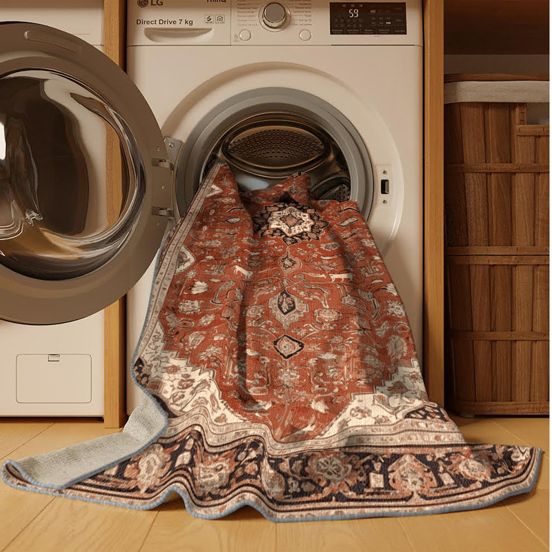Machine Washable Persian Brown Area Rug, Square 7'
