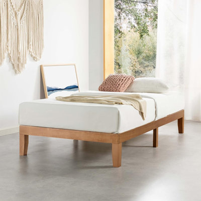 Lit plateforme simple en bois massif - finition pin naturel, support de lattes en bois, aucun sommier requis, assemblage facile