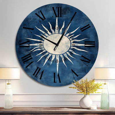 Rayons de soleil bleu de Prusse - Grande horloge murale céleste en métal