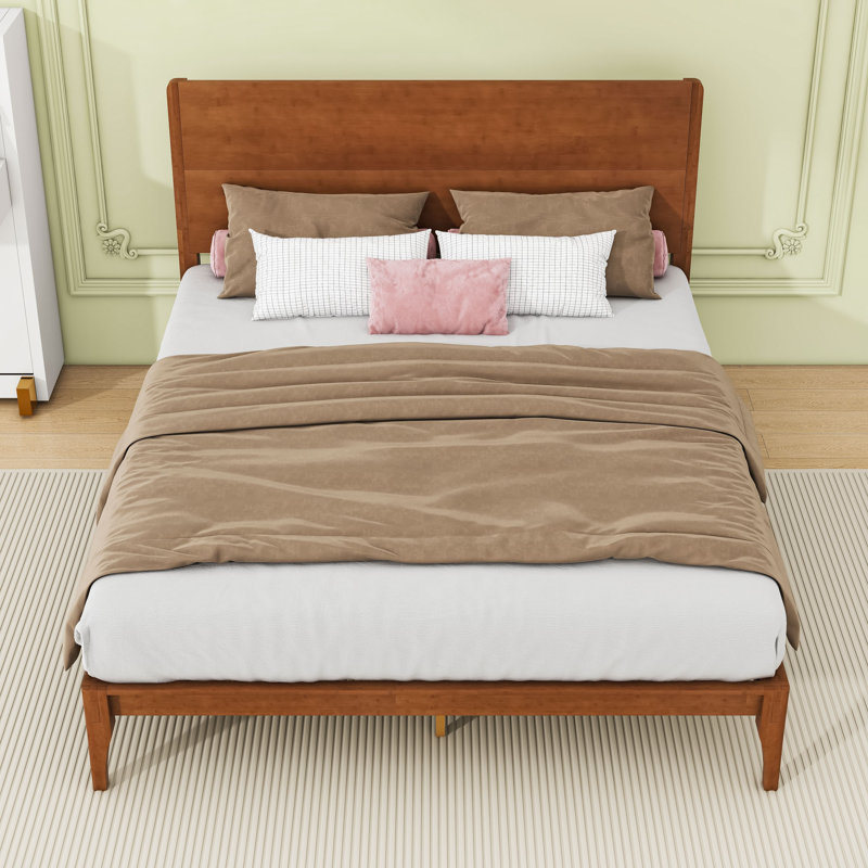 Lit plateforme en bambou avec tête de lit Mid-Century, Queen, Brown