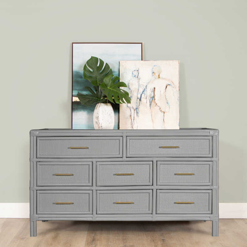 Commode double 8 tiroirs Aruba, Gris clair