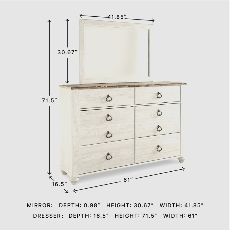 61 " W 6 - Drawer Dresser, Beige/Gray