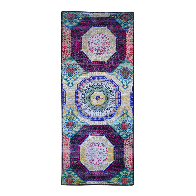 Tapis oriental noué à la main 4 pi 1 po x 10 pi 4 po Sari en laine texturée avec motif mamelouk ECCF1231EF504BCA9CD25CE57B8FA841