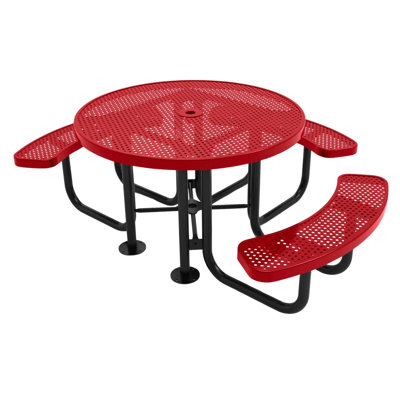 46In Round Picnic Table, Punched, Textured Red
