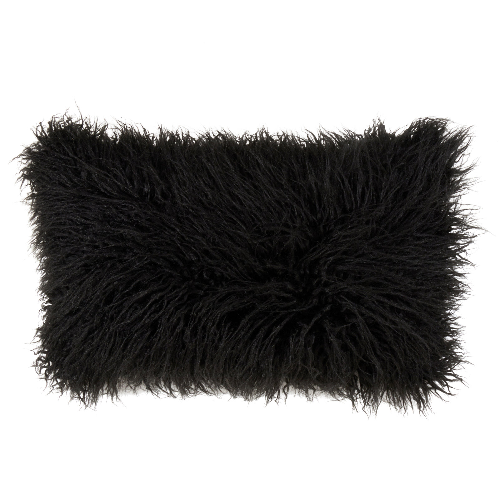 Faux Fur Lumbar Throw Pillow, Black, 12"H x 20"W