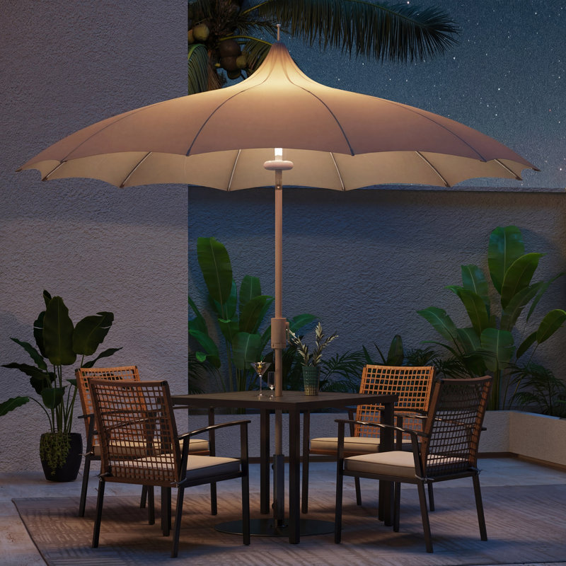 9FT Pagoda Outdoor Patio Gradient Umbrella with LED Lights, Gradient Pink, with LED Light